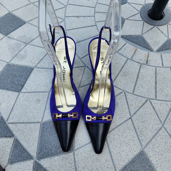 St. John Two Tone Suede Leather Buckle Ankle Strap Heels 7 - Picture 3 of 9